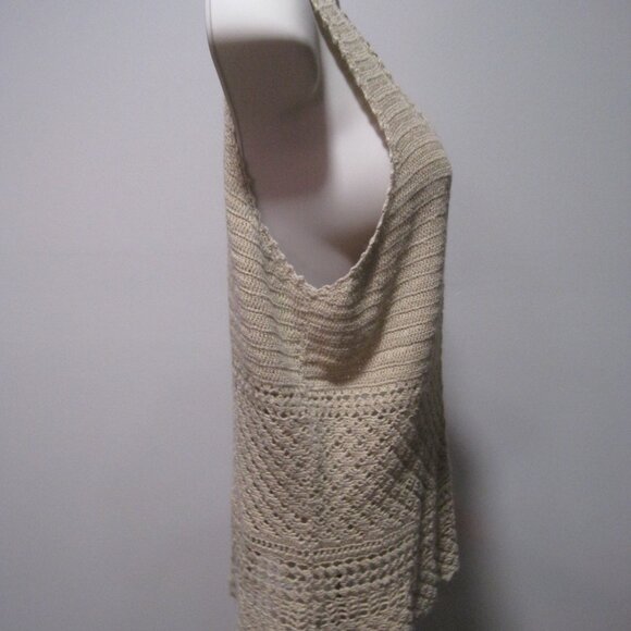Apostrophe Ladies Medium Knitted Crochet Ramie Tan Beige Sleeveless Tank Top - Picture 6 of 7